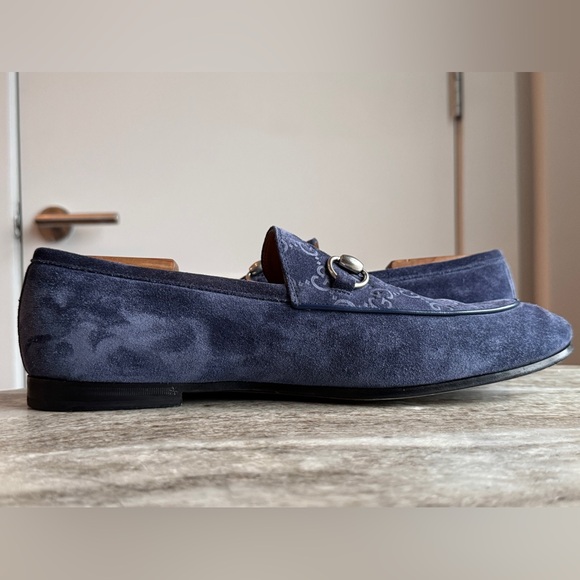 GUCCI GG Horsebit Suede Loafers Blue 9 / 9.5 US $1050 Jordaan 1953 Moccasins